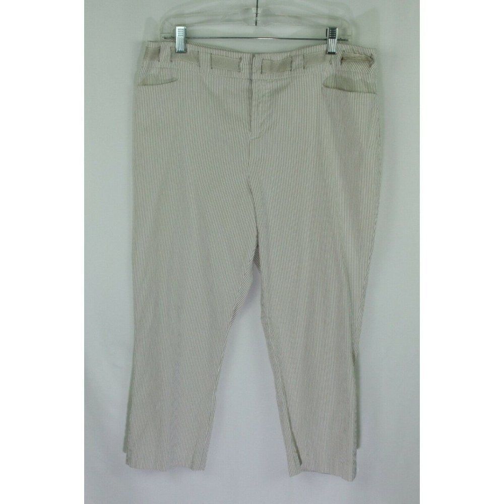 Inc Cropped Pinstripe Pants White Tan Striped Cotton Stretch Womens 14
